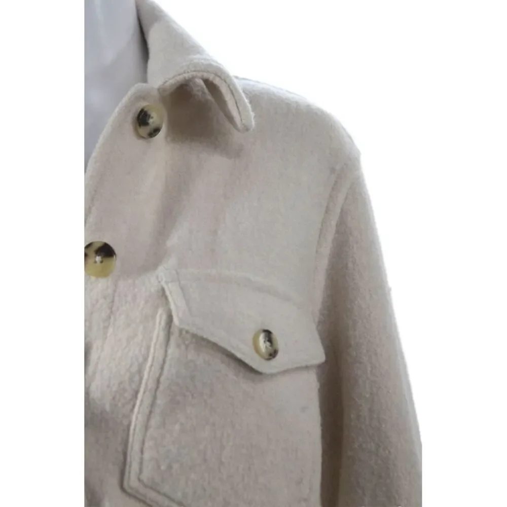 Wilfred Women Beige Merino Wool Bomber Jacket Collared Button Size 2XS